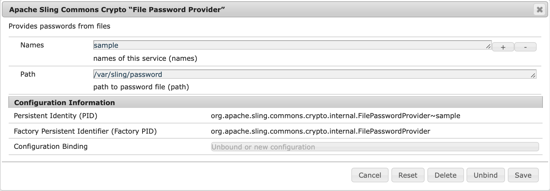 FilePasswordProvider Sample Configuration