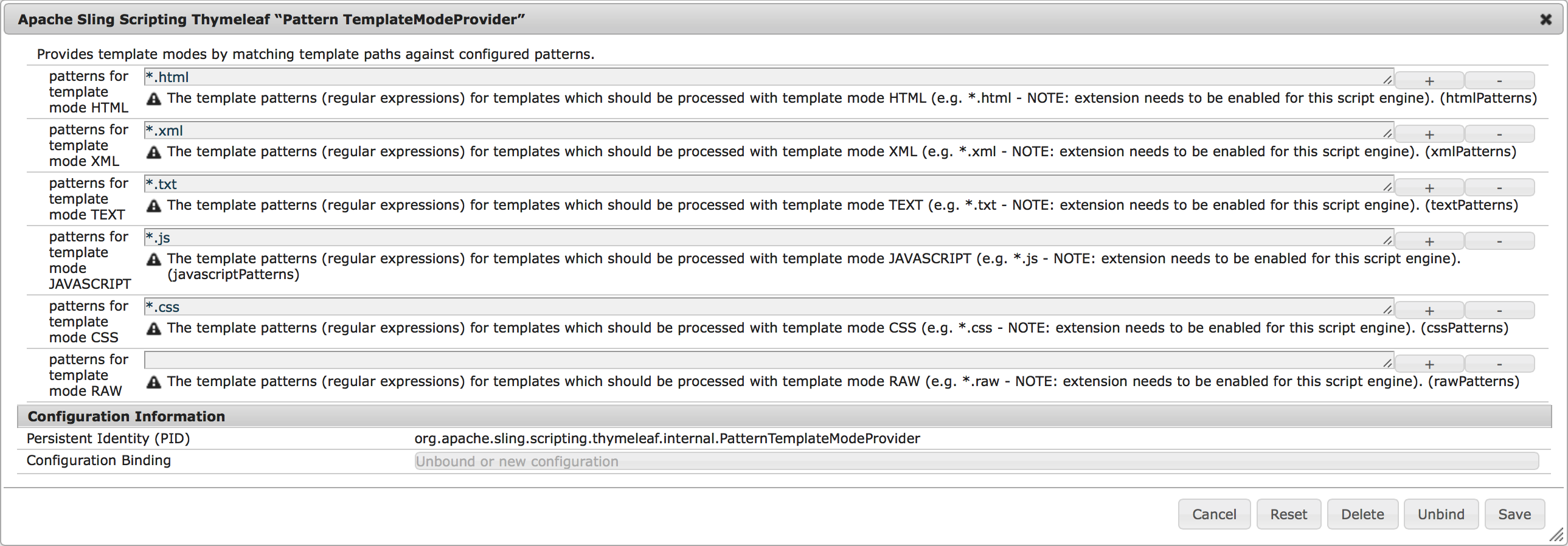 Apache Sling Scripting Thymeleaf “Pattern TemplateModeProvider