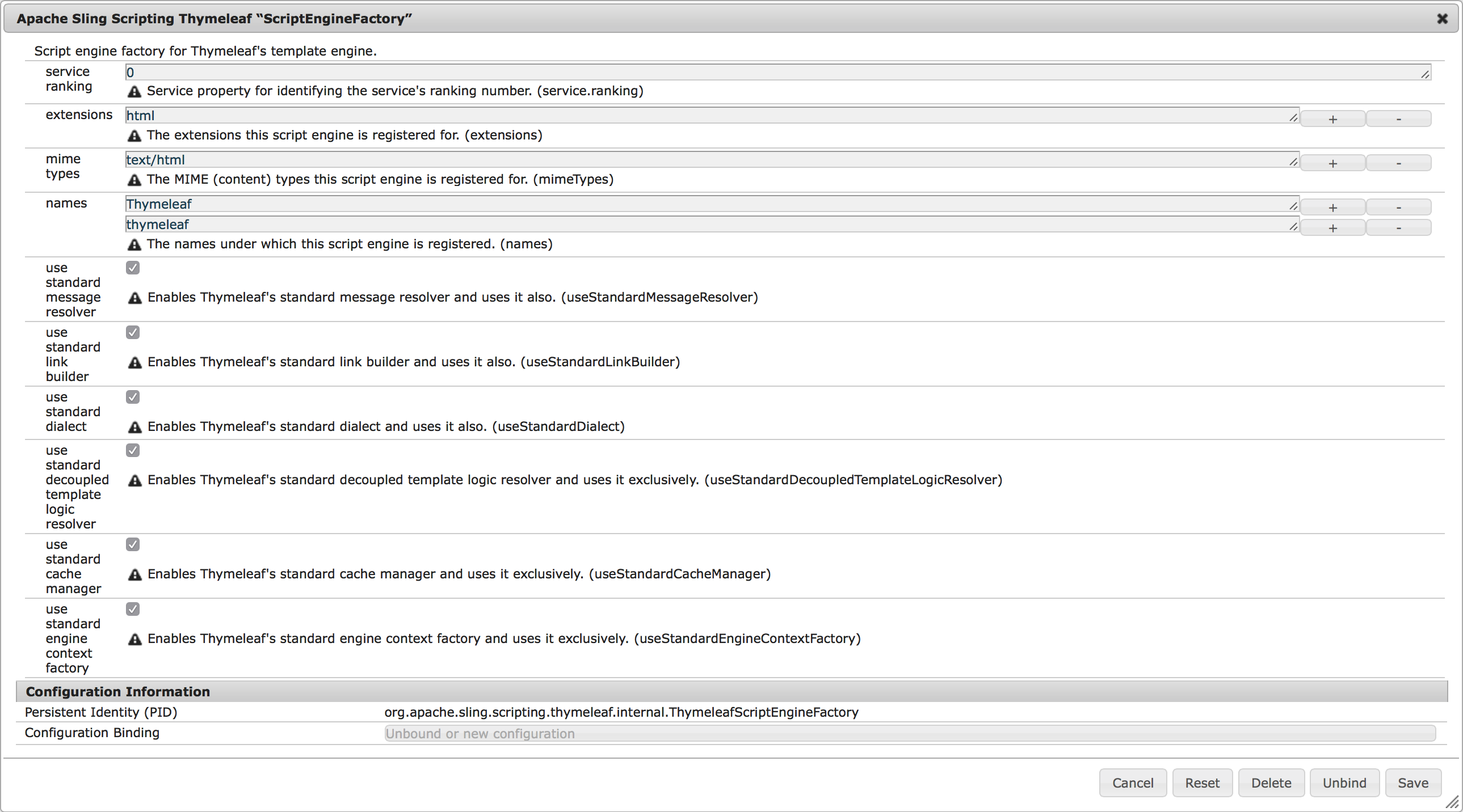 Apache Sling Scripting Thymeleaf “ScriptEngineFactory”